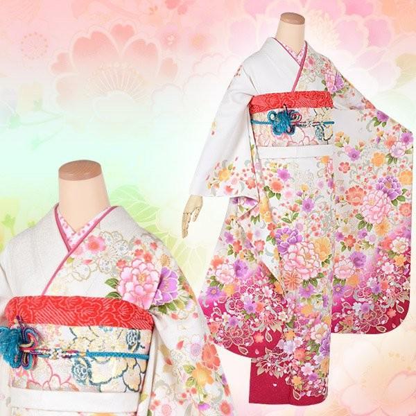ブランド登録なし - 振袖賃借  白 散らし広告牡丹桜(絹) 成年者式 華燭の典 一点物 相応う身たけ154〜165糎 2〜11月利用 R1713