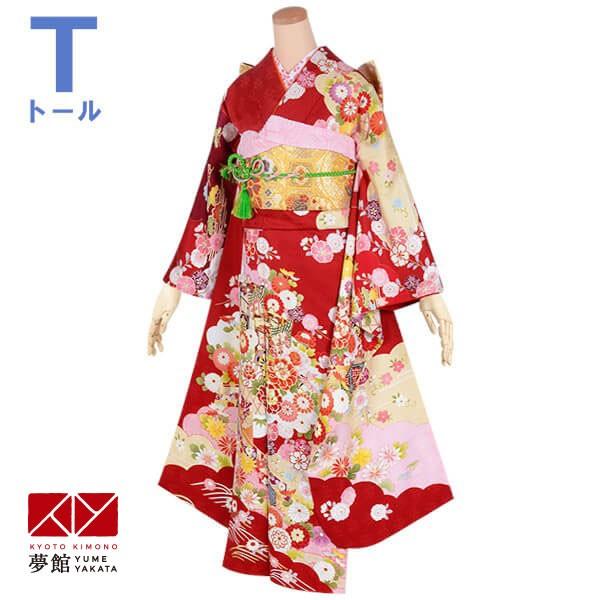 しごき 振袖レンタル 赤 雲取りに花御所車（絹） 成人式 結婚式 一点物