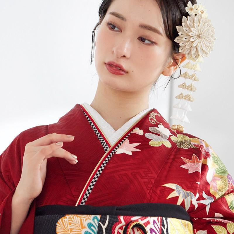 振袖レンタル 赤 雲取りに花（絹） 成人式 結婚式 一点物 対応身長155