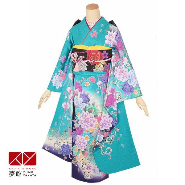 ブランド登録なし - 振袖賃借  青緑 蝶に花（絹） 成年者式 華燭の典 一点物 相応う身たけ155〜159糎 2〜11月利用 R1783