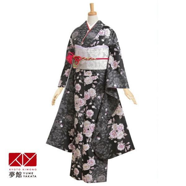 ブランド登録なし - 振袖賃借  黒 大菊と八重桜（藤色系） 成年者式 御芽出度 相応う身の長154〜165珊 2〜11月利用 R185 レディースファッション-レンタル、各種サービス-着物、浴衣