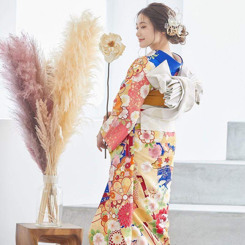 振袖レンタル 青 雲取に花と宝尽くし(絹)(R1677・R1877) 成人式 結婚式