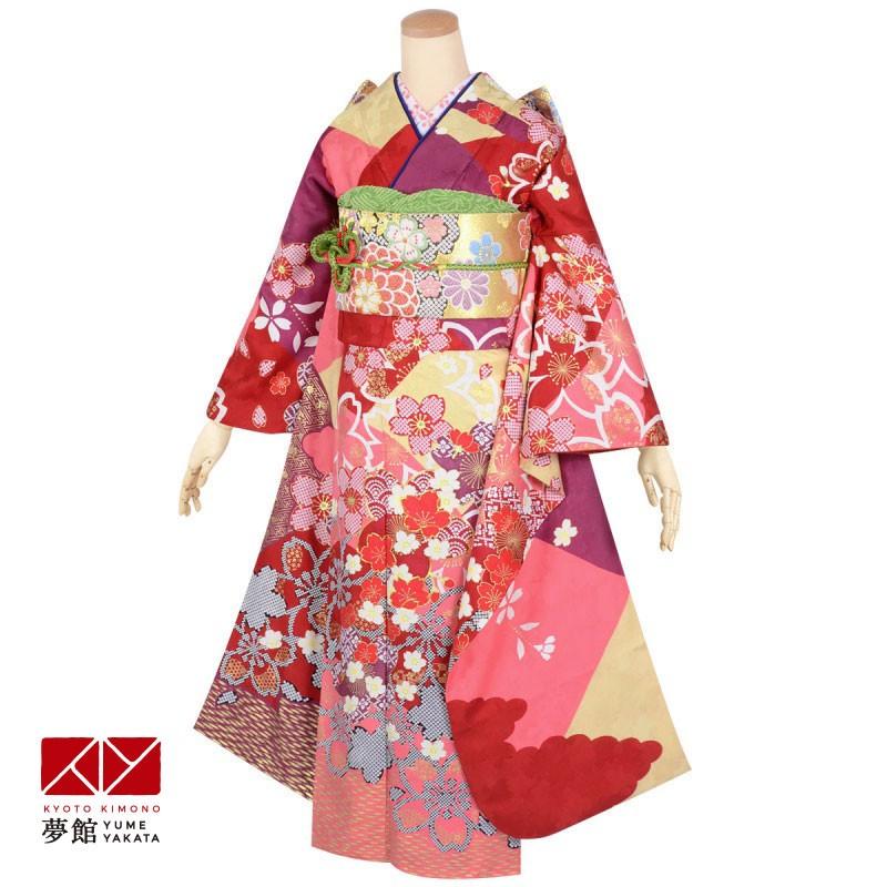 振袖レンタル 訳あり特価 安い赤×ピンク 桜満開(絹)(R1699) 成人式 
