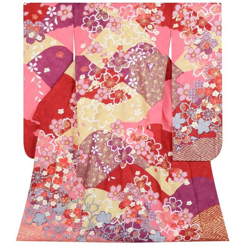 振袖レンタル 訳あり特価 安い赤×ピンク 桜満開(絹)(R1699) 成人式