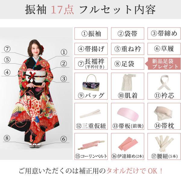 振袖レンタル  黒 総絞り 赤い菊 成人式 結婚式 モデル着用小物セット 対応身長154〜165cm 2〜11月利用 R1943の画像