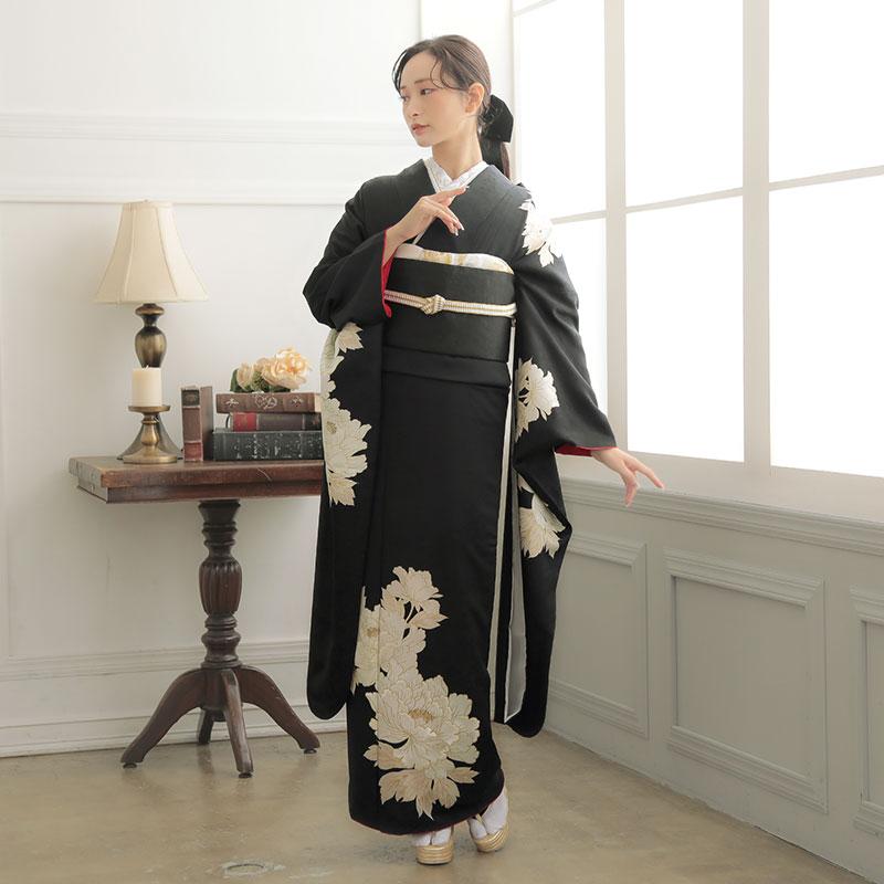 振袖レンタル 黒 牡丹 成人式 結婚式 対応身長154〜165cm 2〜11月利用