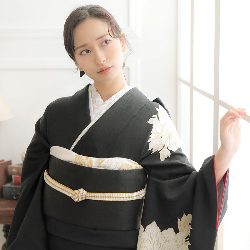 振袖レンタル 黒 牡丹 成人式 結婚式 対応身長154〜165cm 2〜11月利用
