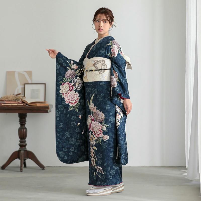 振袖レンタル ブルー 菊牡丹 成人式 結婚式 対応身長154〜165cm 2〜11