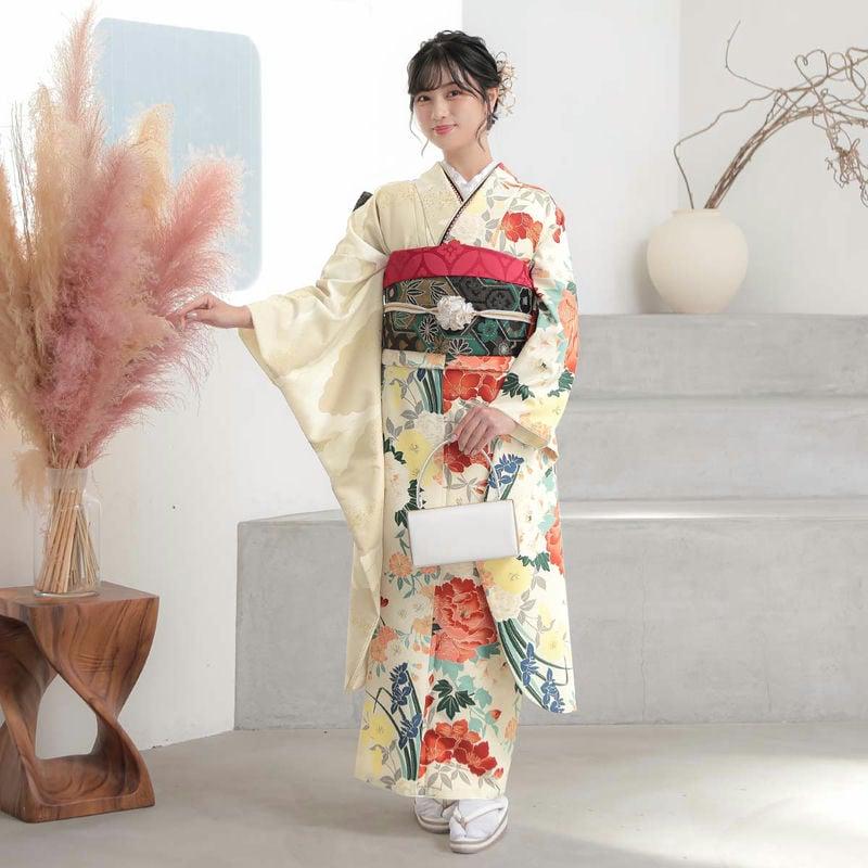 SALE 振袖レンタル 芸艸堂 アイボリー 御所文様雲取り 成人式 結婚式 