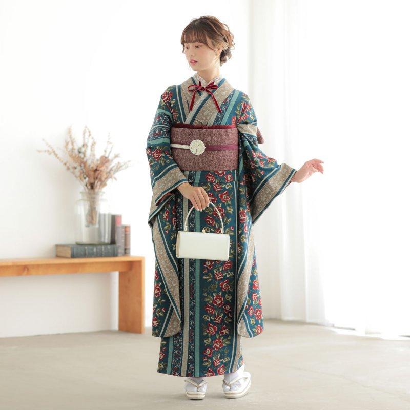 和風館　振り袖　ゴブラン織調薔薇 振袖レンタル 和風館 ブルー ゴブラン織調薔薇 成人式 結婚式