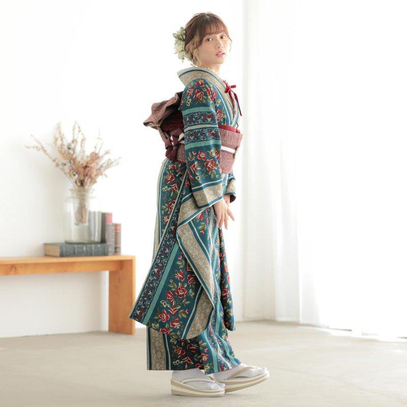 振袖レンタル 和風館  ブルー ゴブラン織調薔薇 成人式 結婚式 対応身長154〜165cm 2〜11月利用 R2073の画像