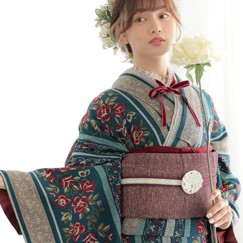 振袖レンタル 和風館 ブルー ゴブラン織調薔薇 成人式 結婚式