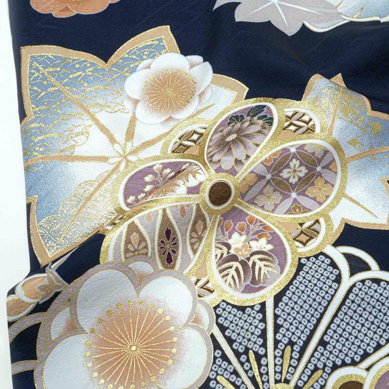 振袖 梅 流水 金彩 成人式 結婚式 お正月 166cm丈 振袖 レンタル 成人式 結婚式 濃紺 流水菊牡丹12月〜1月利用