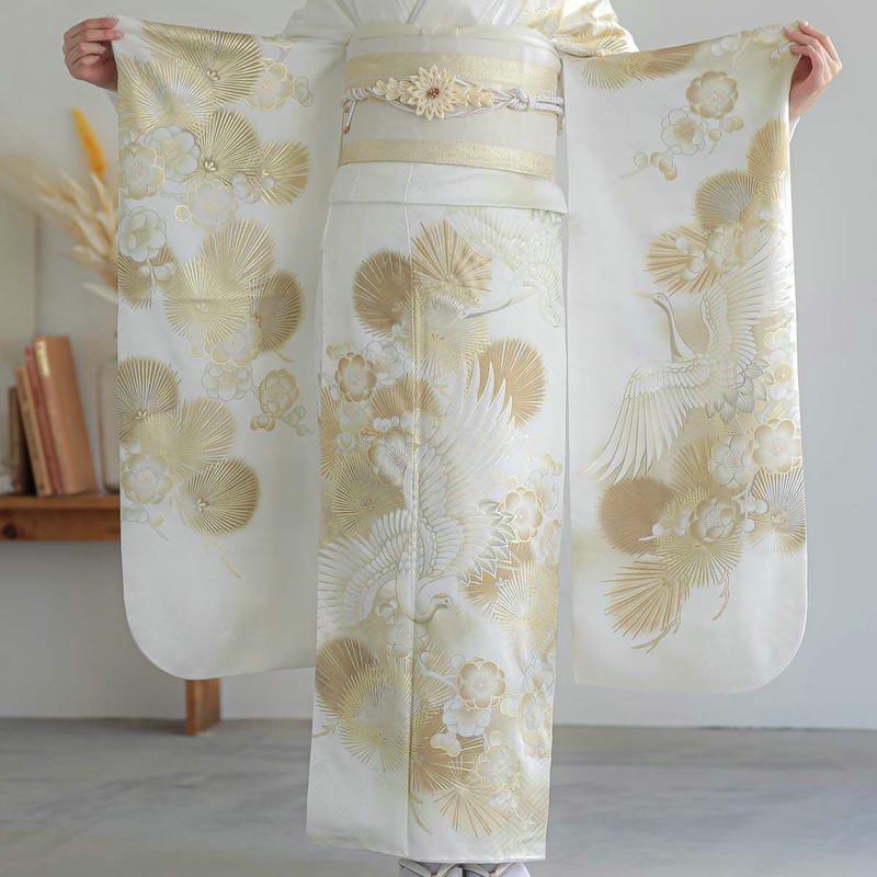 振袖レンタル 白金 鶴に松梅 成人式 結婚式 対応身長154〜165cm 2〜11