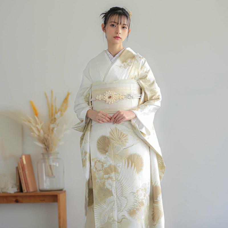 振袖レンタル 白金 鶴に松梅 成人式 結婚式 対応身長154〜165cm 2〜11