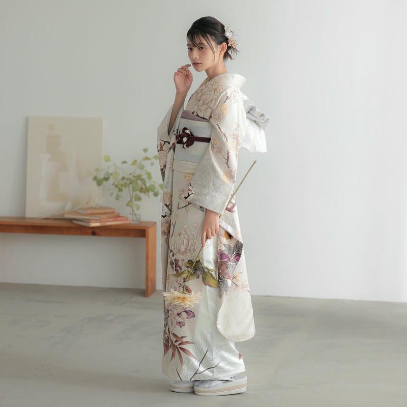 SALE 振袖レンタル 白 菊に松竹梅 成人式 結婚式 対応身長154 SALE 振袖レンタル 白 菊に松竹梅 成人式 結婚式 対応身長154