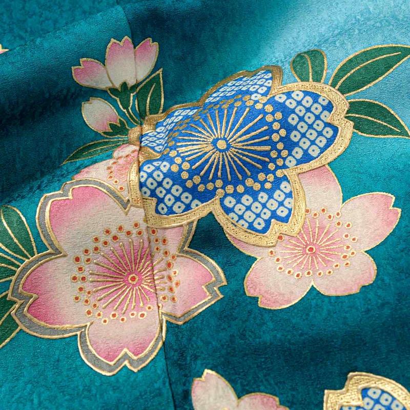 振袖レンタル 青緑 桜流し 成人式 結婚式 対応身長154〜165cm 2〜11月