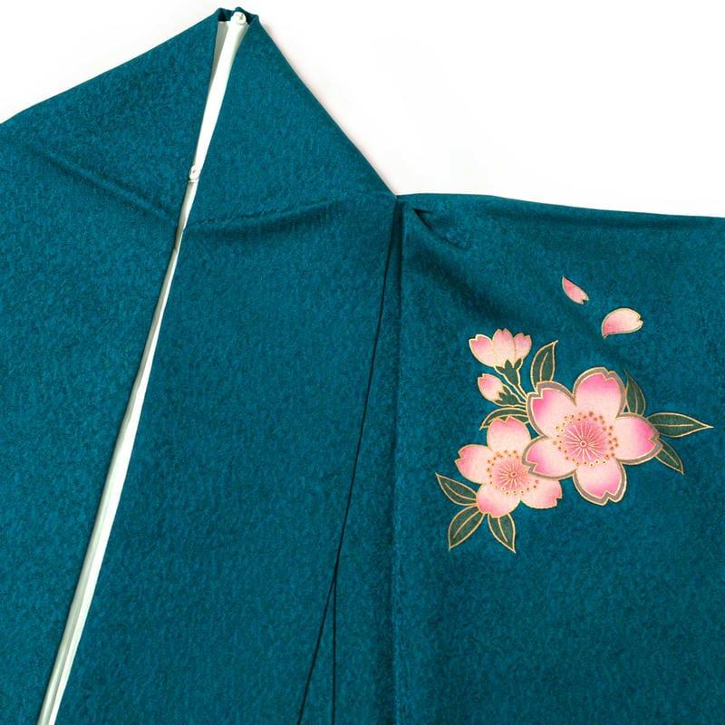 振袖レンタル 青緑 桜流し 成人式 結婚式 対応身長154〜165cm 2〜11月