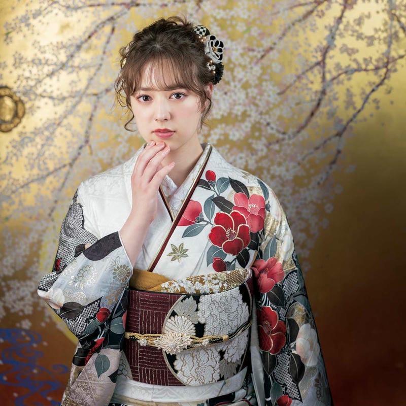 振袖レンタル SACRA 白 梅椿に霞 成人式 結婚式 対応身長154〜165cm 2