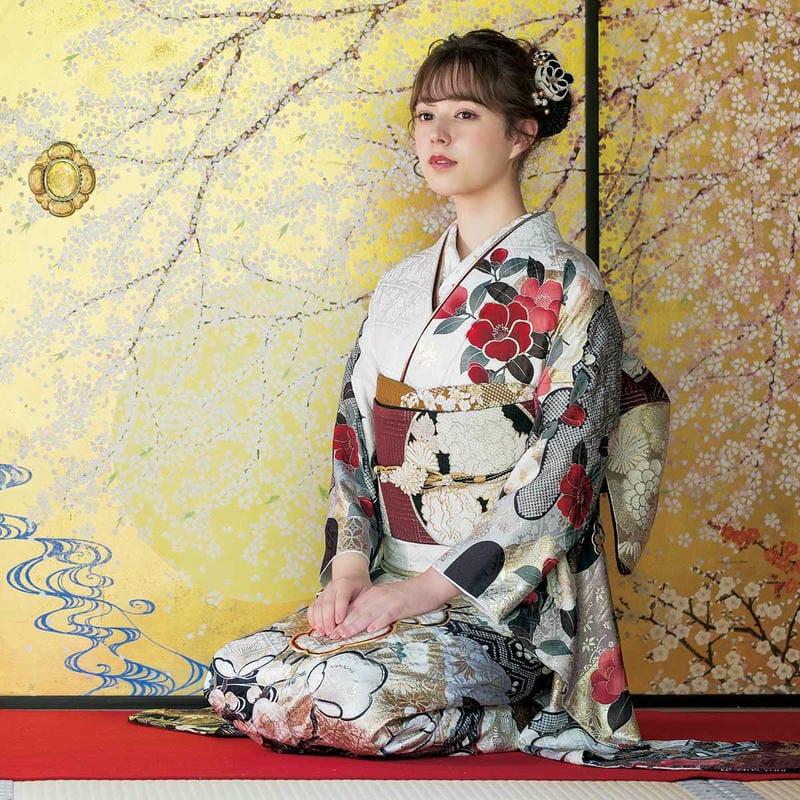 振袖レンタル SACRA 白 梅椿に霞 成人式 結婚式 対応身長154〜165cm 2