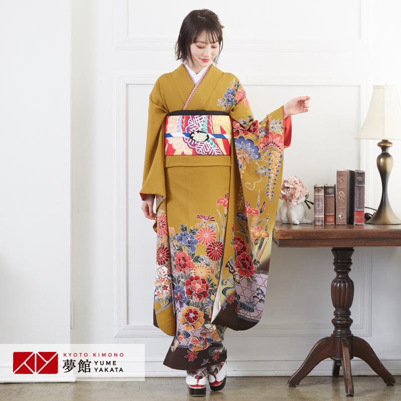 振袖レンタル 辛子 紅型 菖蒲牡丹に水鳥(絹)(宅) 成人式 結婚式 モデル