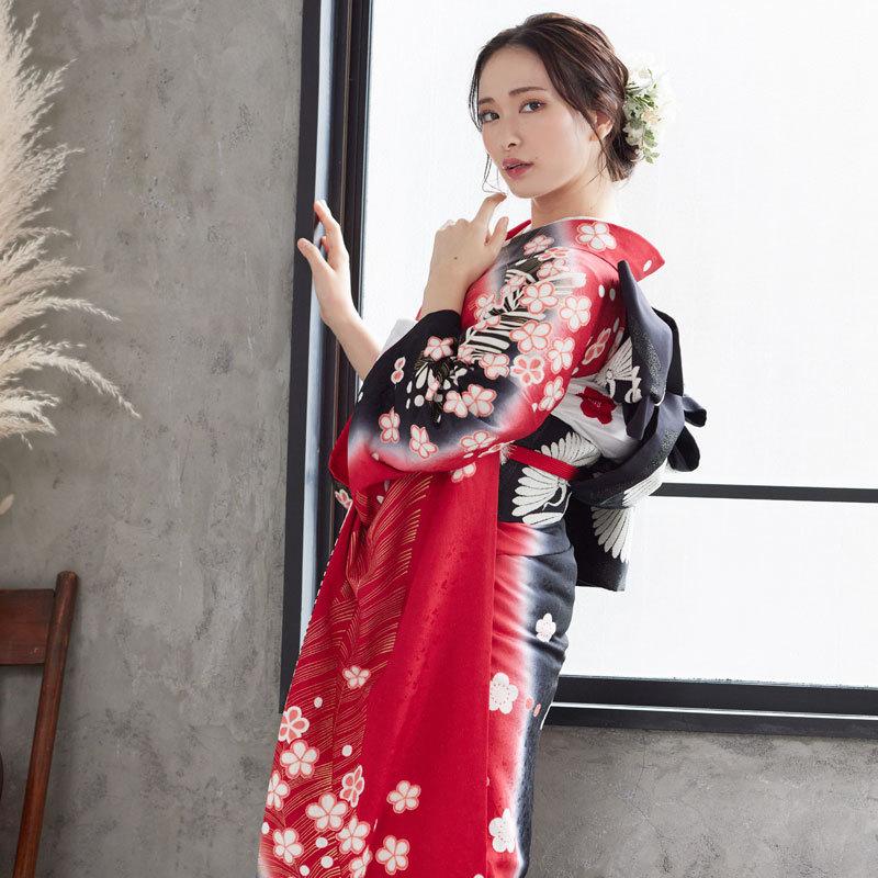 振袖レンタル 赤黒 絞り梅に松(絹) 成人式 結婚式 一点物 対応身長147