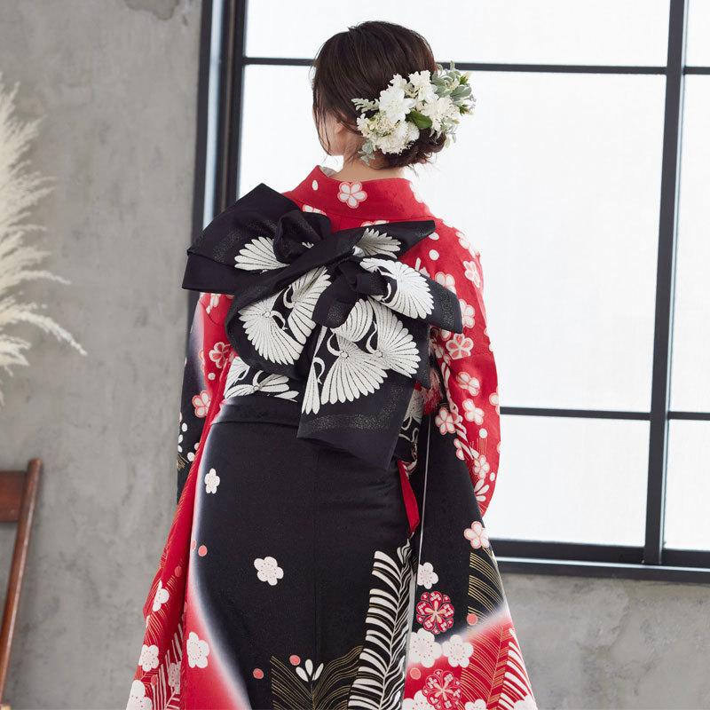 振袖レンタル 赤黒 絞り梅に松(絹) 成人式 結婚式 一点物 対応身長147