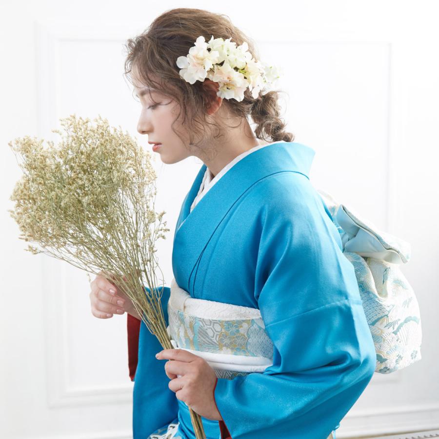 振袖レンタル ブルー ラメ入り 金彩蝶(絹)(宅) 成人式 結婚式 モデル