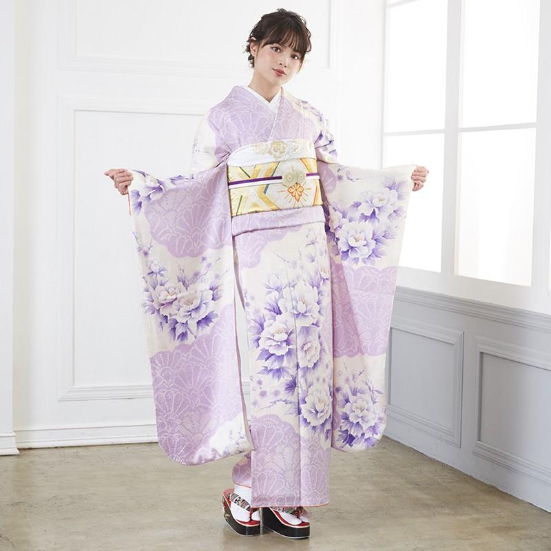 振袖レンタル 絞り 水彩 紫 牡丹に梅花(絹)(宅) 成人式 結婚式 モデル
