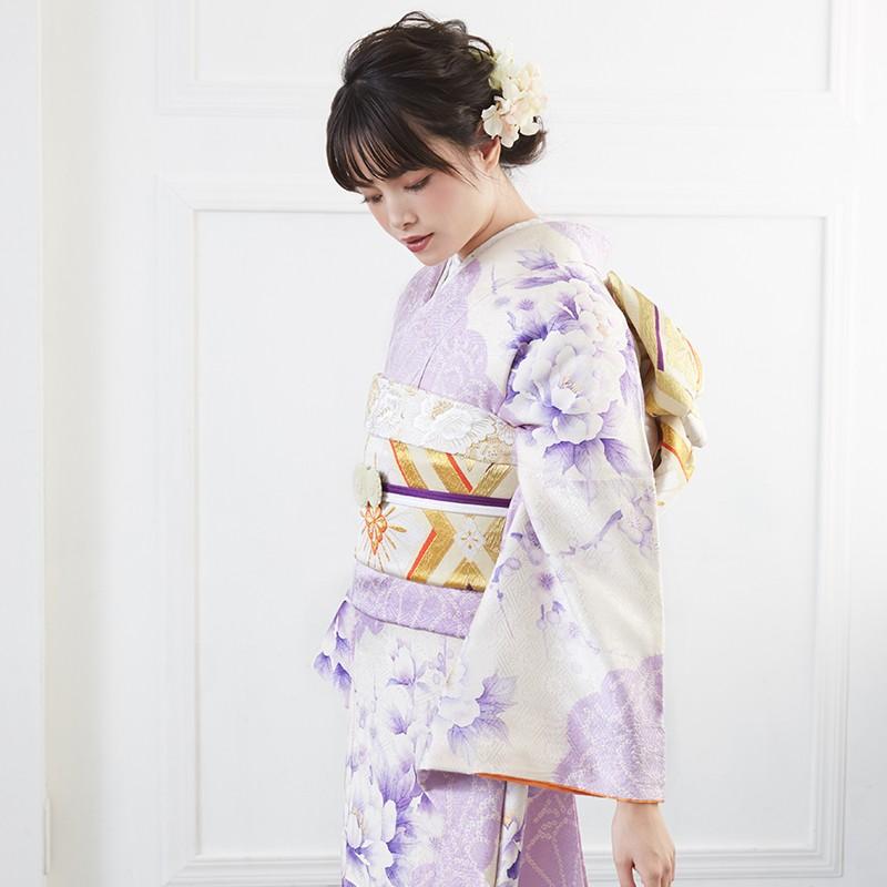 SALE 振袖レンタル 絞り 水彩 紫 牡丹に梅花(絹)(宅) 成人式 SALE 振袖レンタル 絞り 水彩 紫 牡丹に梅花(絹)(宅) 成人式
