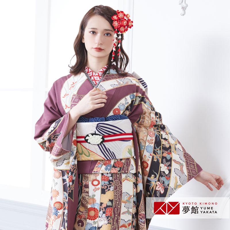 振袖レンタル 紫 吉祥大熨斗目(絹)(宅) 成人式 結婚式 一点物 モデル