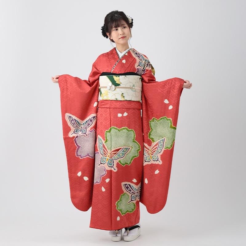 振袖レンタル 薄紅 絞り桜に蝶々(絹)(宅) 成人式 結婚式 一点物 対応 