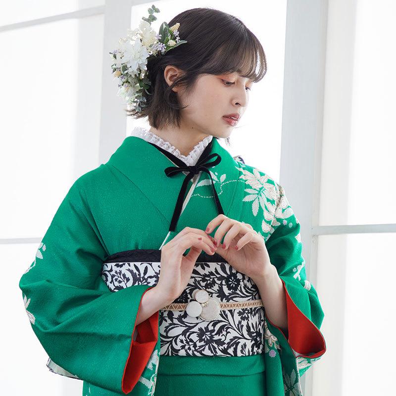 振袖レンタル 緑 しだれ藤に辻が花(絹)(宅) 成人式 結婚式 一点物 対応