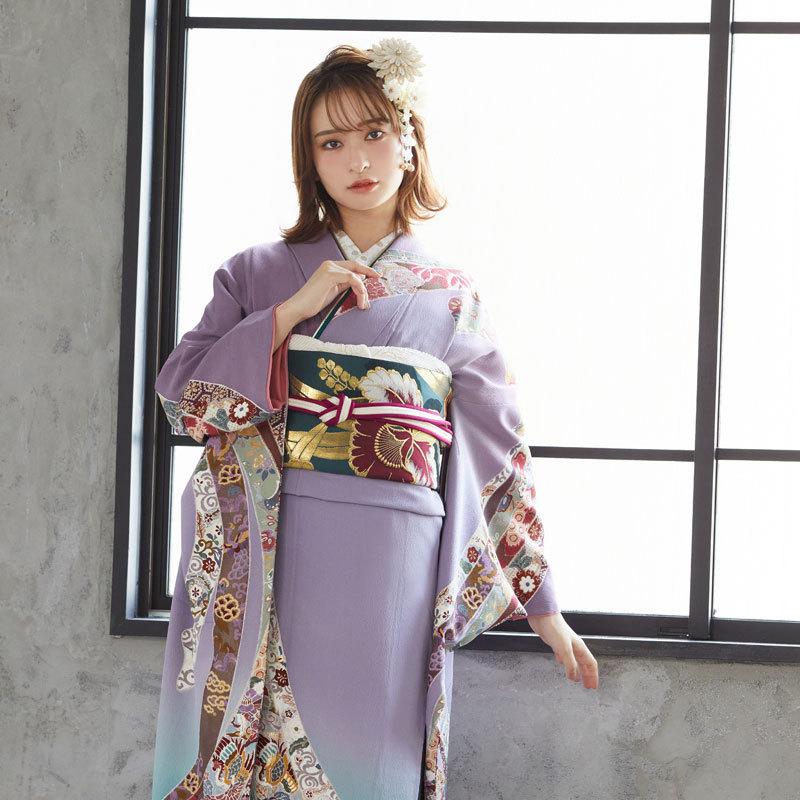振袖レンタル 紫ぼかし 熨斗文様(絹) 成人式 結婚式 一点物 対応身長