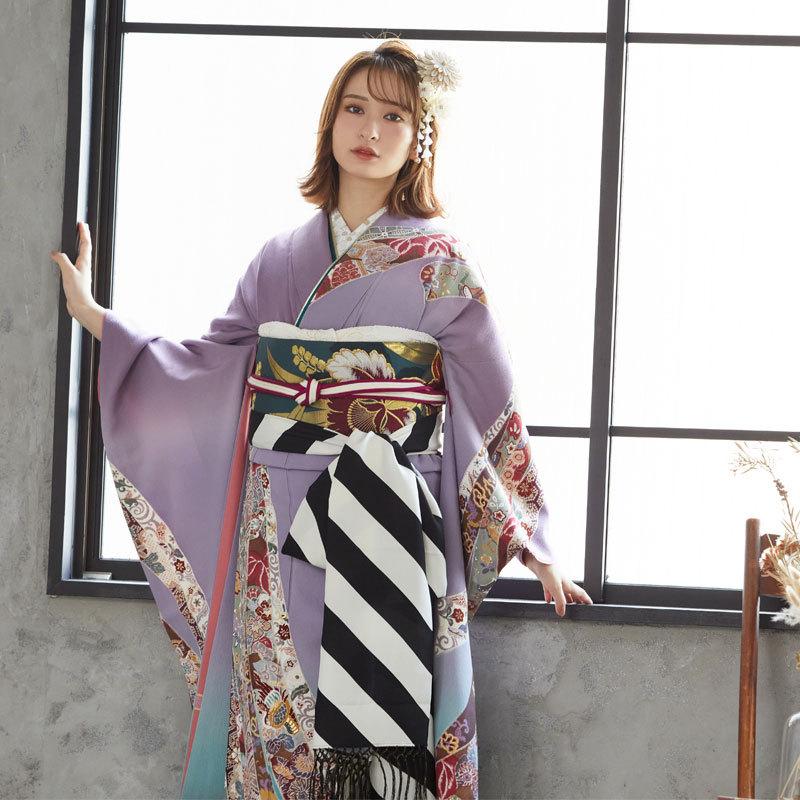 振袖レンタル 紫ぼかし 熨斗文様(絹) 成人式 結婚式 一点物 対応身長
