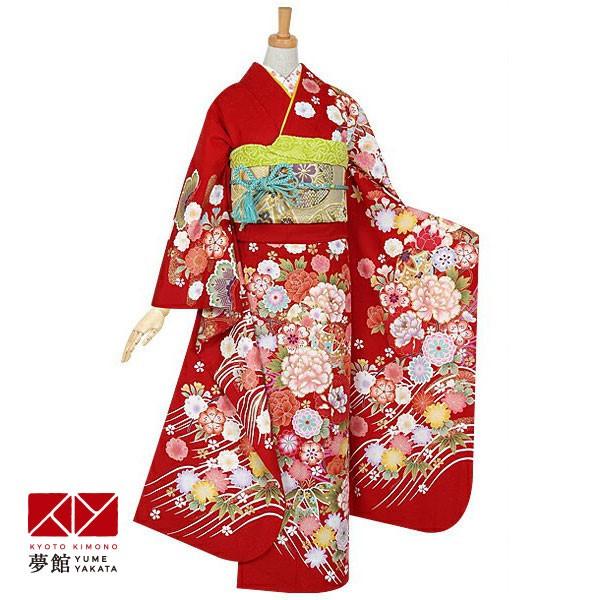 ブランド登録なし - 振袖賃借  赤 手鞠に菊名取り草流れ(絹) 成年者式 御芽出度 一点物 相応う身の長154〜165珊 2〜11月利用 R928 レンタル-レディースファッション-レンタル、各種サービス
