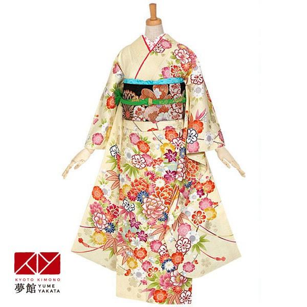 振袖レンタル クリーム 花紋に花くす玉(絹) 成人式 結婚式 一点物 対応身長147〜154cm 2〜11月利用 R943