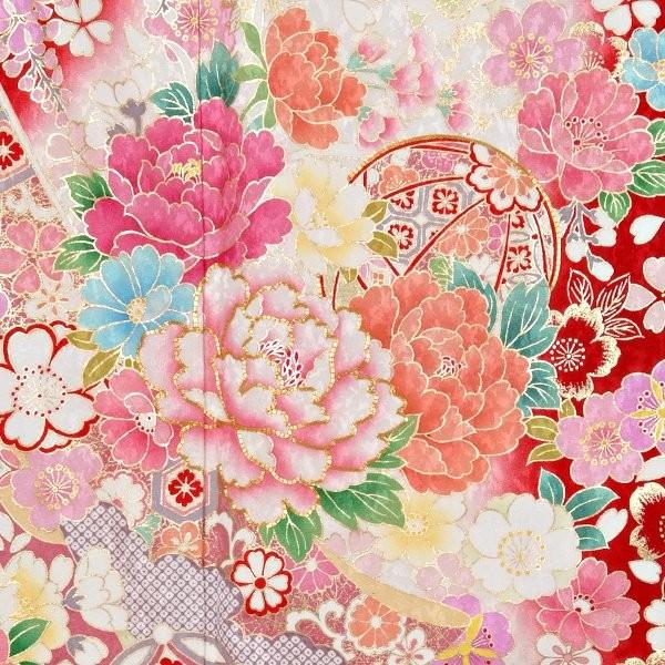 振袖レンタル  赤白 熨斗に花かんざし(絹) 成人式 結婚式 一点物 対応身長154〜165cm 2〜11月利用 R997の画像