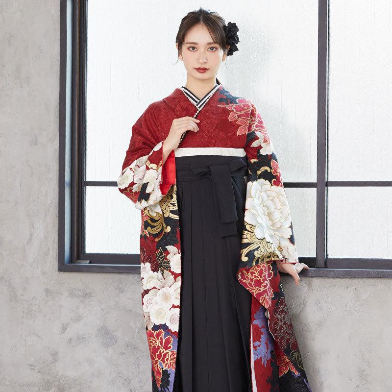 MURUA（ムルーア） 卒業式 袴セット 臙脂 牡丹に八重桜(絹) レンタル