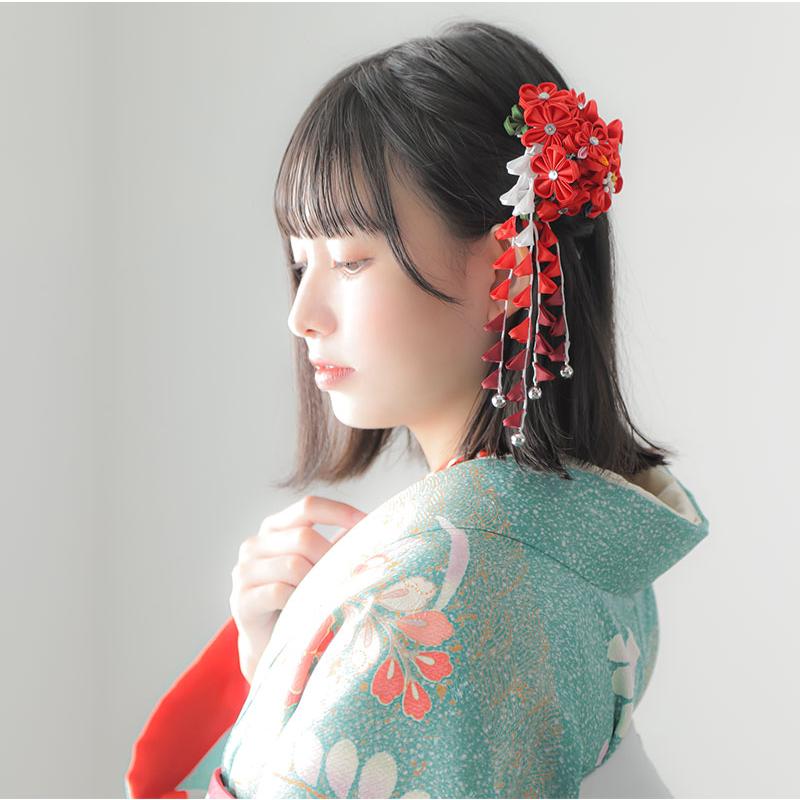 卒業式 袴セット 青緑 椿に菊梅文様(絹)一点物 レンタル 大学生 振袖袴 RR1178_5