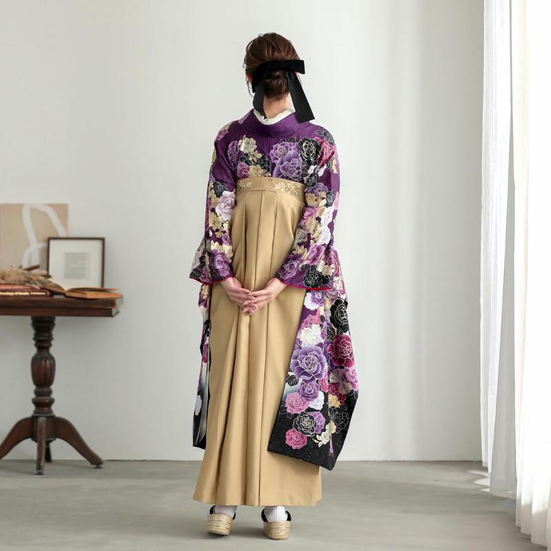 卒業式 袴セット 紫 薔薇(絹)一点物 レンタル 大学生 振袖袴 RR1188の画像