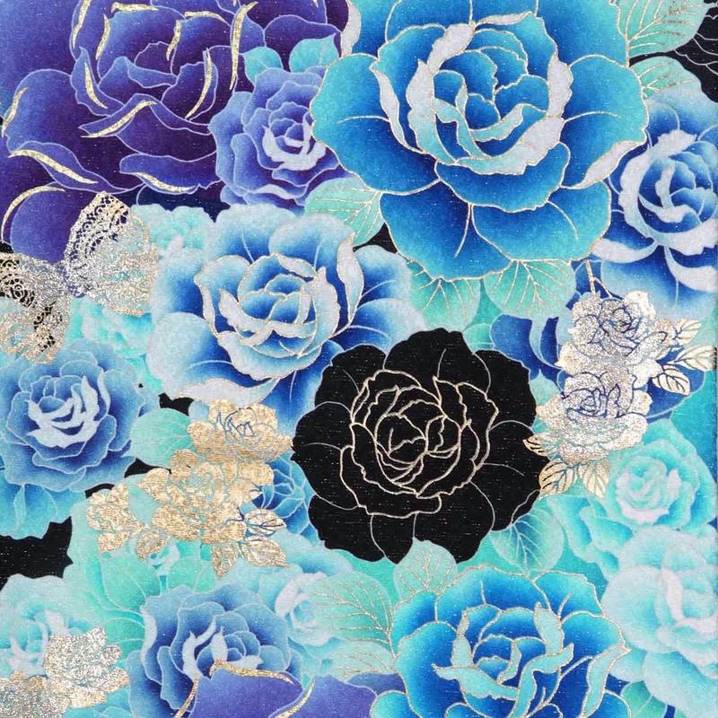卒業式 袴セット 黒青 薔薇(絹)(宅)一点物 レンタル 大学生 振袖袴 RR1189の画像