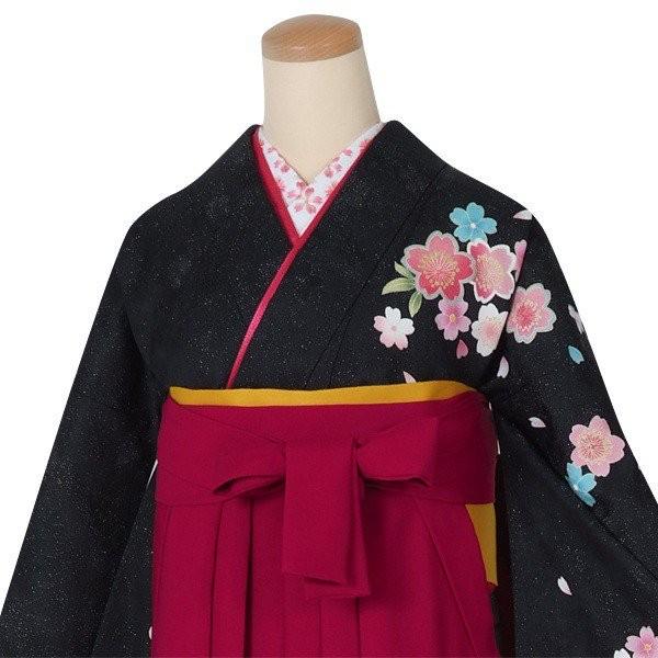 卒業式 袴セット 黒 大小桜(絹)一点物 レンタル 大学生 振袖袴 RR1318_3