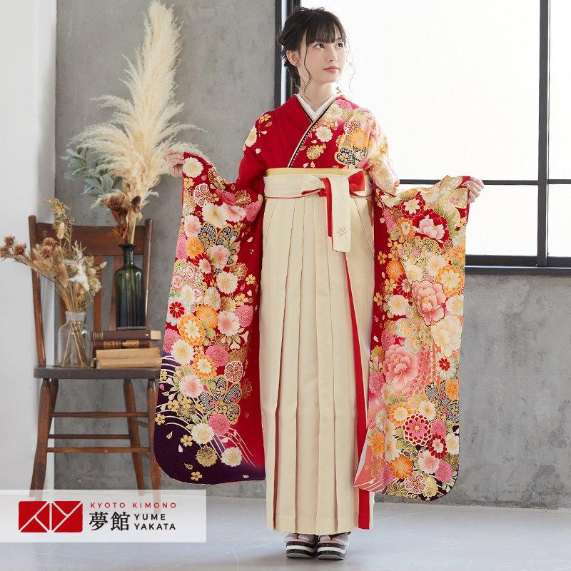 卒業式 袴セット 赤 桜花藤牡丹(絹)(宅) レンタル 大学生 振袖袴 卒業式 袴セット 赤 桜花藤牡丹(絹)(宅) レンタル 大学生 振袖袴
