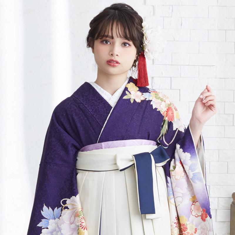 定価41000円 セール中 A3卒業式 袴セット 白×紫 牡丹に薬玉文様