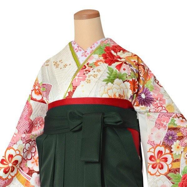 卒業式 袴セット 白 熨斗貝桶に花(絹)一点物 レンタル 大学生 振袖袴 RR1552の画像