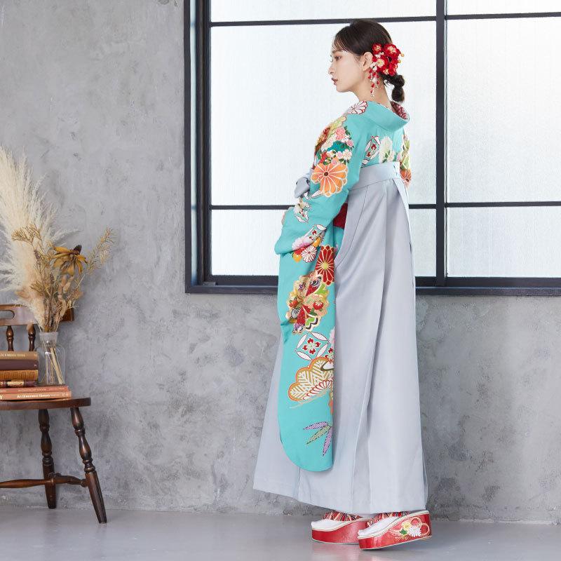 卒業式 袴セット ミントブルー 松笹に桜と菊(絹) レンタル 大学生 振袖