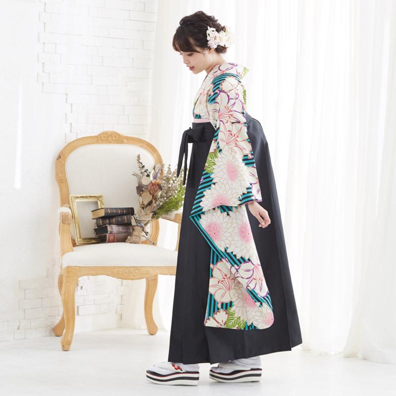 定価28300円セール開催中！卒業式 袴セット 紅一点 黒×緑 縞に撫子と