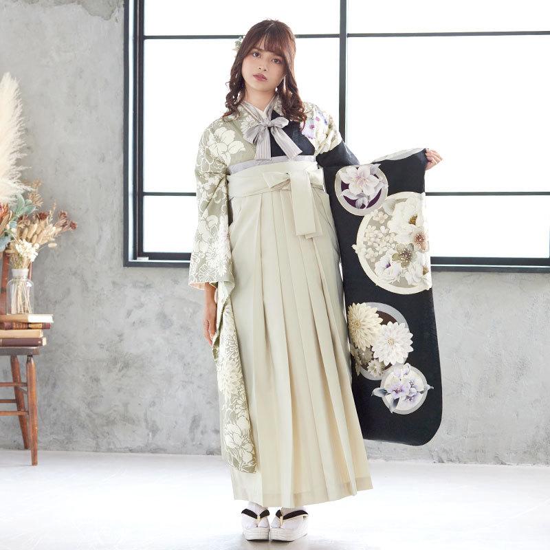 卒業式 袴セット 玉城ティナ×紅一点 黒×ベージュ 花の丸文 レンタル