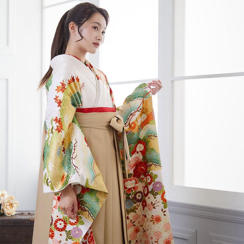 振袖★袴セット 卒業式 袴セット 吉澤の友禅 吉澤の友禅白 牡丹に花々 レンタル 大学生